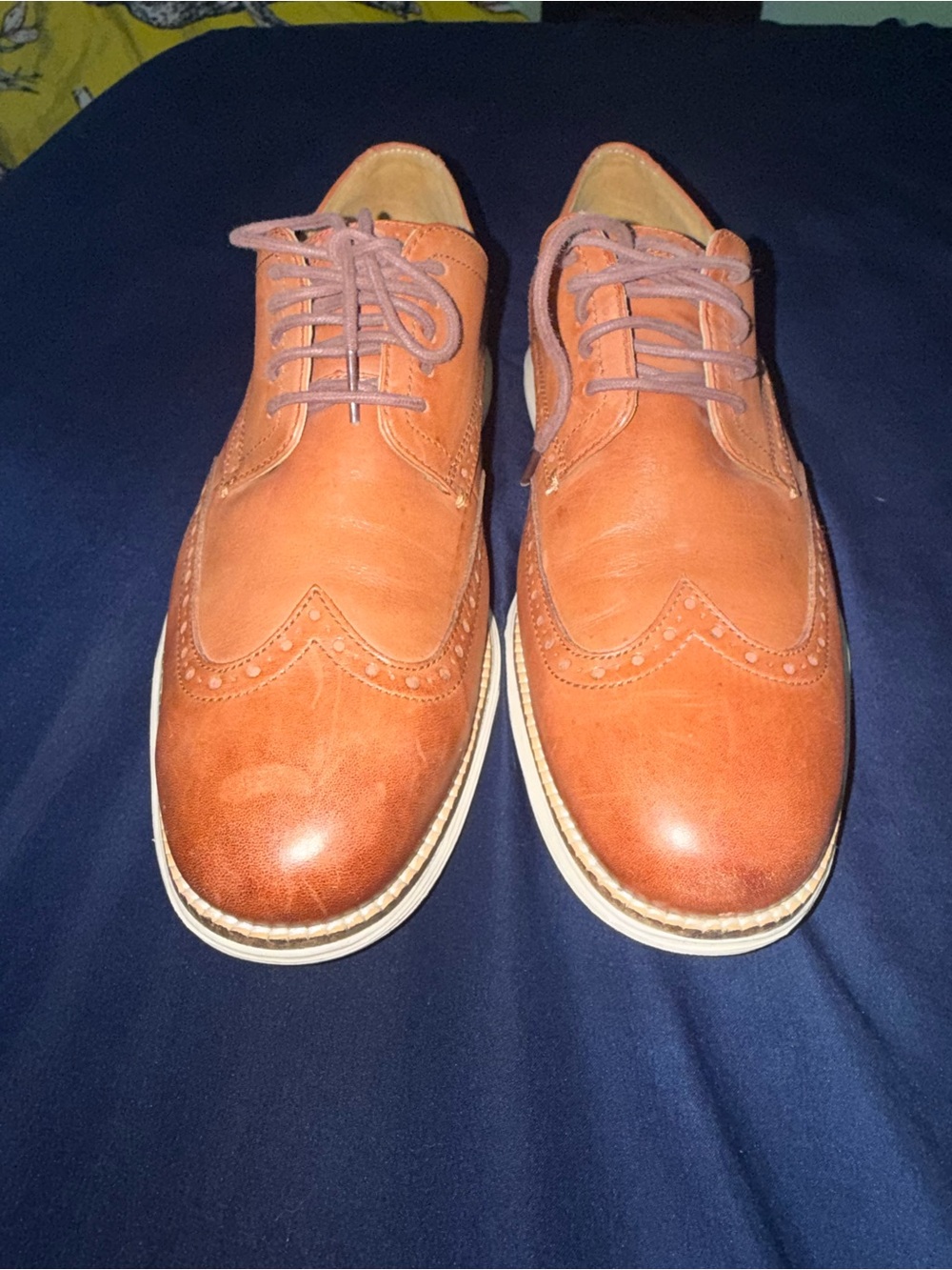 Cole Haan Men’s Leather Wingtip Derbys in Orange Brown